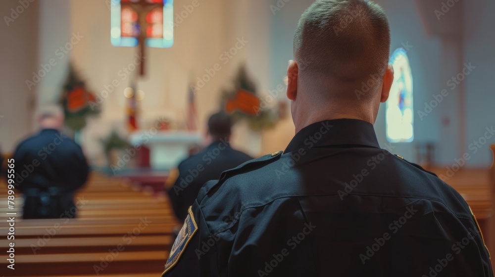 Naklejka premium A volunteer security team keeping watch during a service at a church keeping an eye out for any suious activity. .