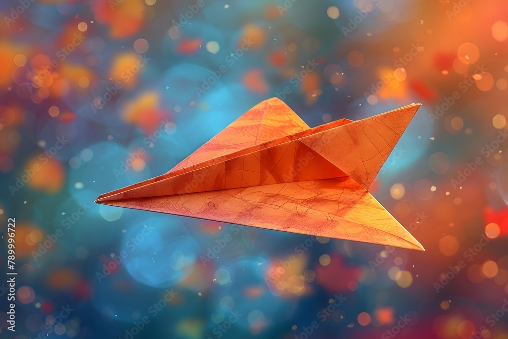 Origami Paper Airplane Soaring Through the Sky. Generative AI
