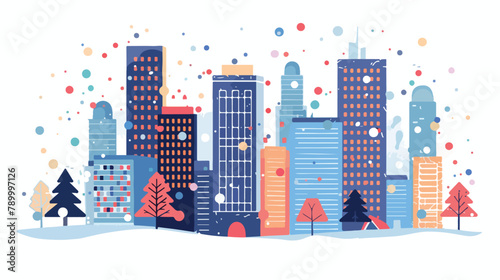 Merry Christmas. Winter cityscape. Vector flat illust photo