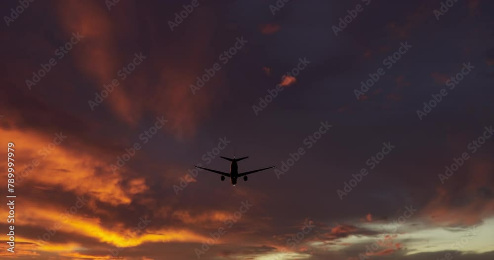 Large passenger generic airplane, airliner landing at the airport runway. Approaching, incoming, arrival, flight and tourism concept Large passenger generic airplane, airliner landing at the airport runway. Approaching, incoming, arrival, flight and tourism concept