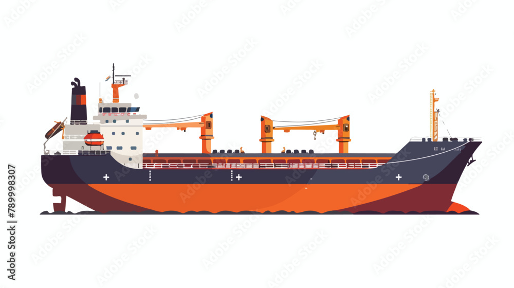 Modern dry cargo ship isolated. Vector flat style ill
