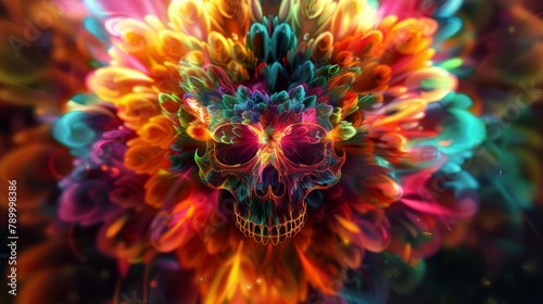 Vibrant Floral Decorated Skull Illustration