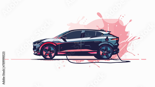 Modern electric CUV car is charging isolated. Vector