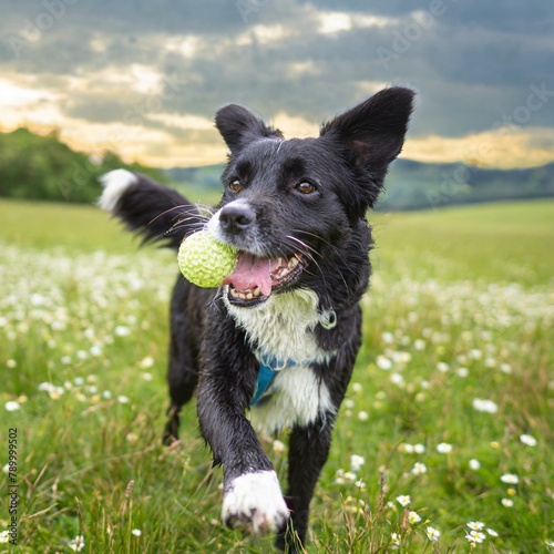 Un chien joue a la balle photo