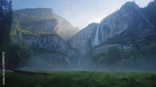 natural beauty and mountains waterfall landscape from Yosemite National Park