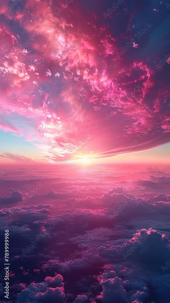Ethereal Pink Clouds and Sky at Sunrise or Sunset. Background for Instagram Story, Banner