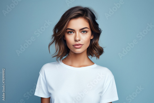 young woman standing on isolated background