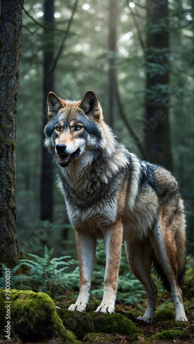 imposing and powerful wolf standing amidst the heart of a dense forest © The A.I Studio