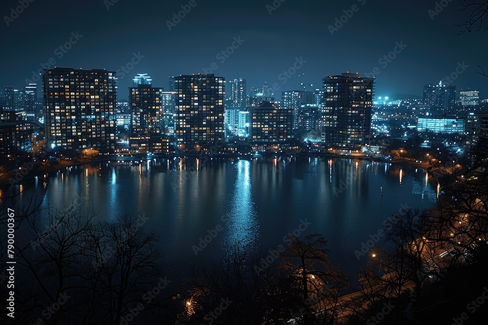 Landscape view of the downtown skyline of a small town at night professional photography Landscape view of the downtown skyline of a small town at night professional photography