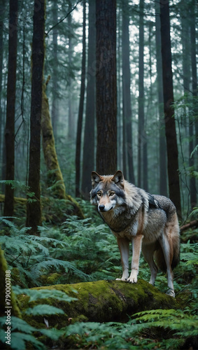 imposing and powerful wolf standing amidst the heart of a dense forest