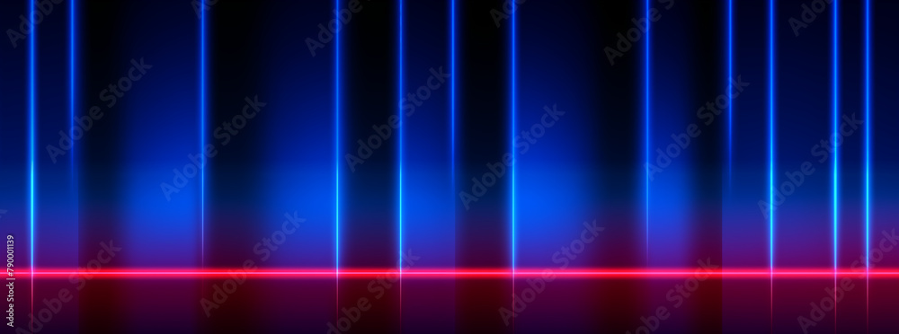 A blue and red striped background with a red line