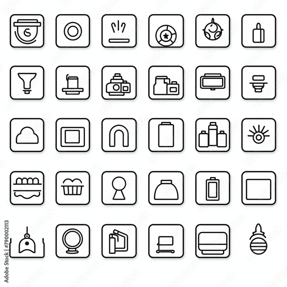 Set outline icons related to photography. Linear icon collection. Editable stroke сreated with Generative Ai