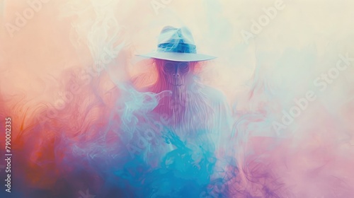 Ghost wearing a hat depicted in soft pastel hues