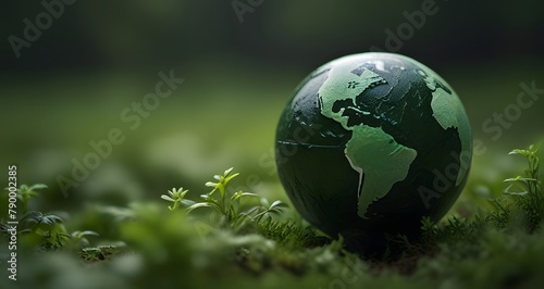 Earth globe on a green nature background. Environmental protection, earth day concept, sustainable development goal, environment friendly backdrop