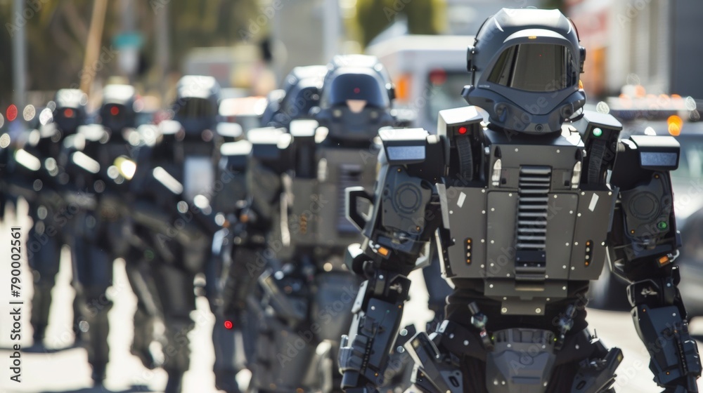 As a precaution against potential harm the riot control robots are equipped with advanced medical supplies and tools to provide immediate aid to injured individuals. . As a precaution against potential harm the riot control robots are equipped with advanced medical supplies and tools to provide immediate aid to injured individuals. .