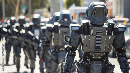 As a precaution against potential harm the riot control robots are equipped with advanced medical supplies and tools to provide immediate aid to injured individuals. .