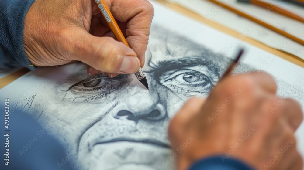 A forensic artist creating a composite sketch of a suspect based on ...