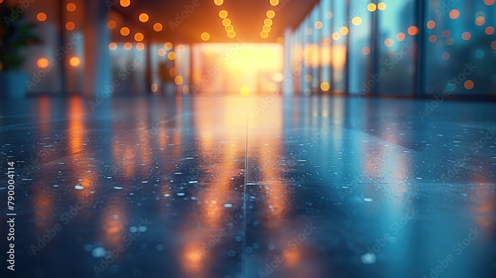 Obraz premium Defocused image of illuminated lights in building copy space for texT