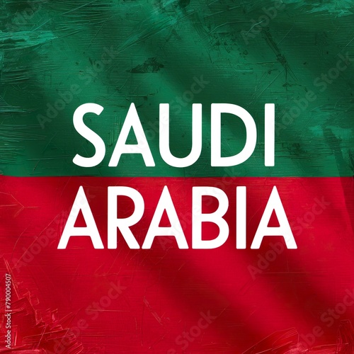Saudi Arabia text on a flag typographic, Saudi Arabia flag colours style.