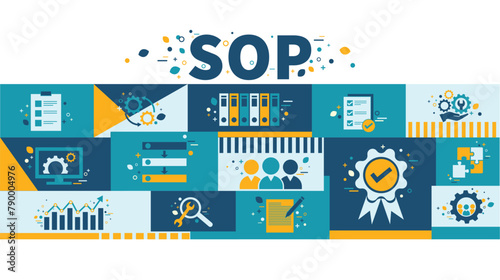 Standard Operating Procedure - SOP business concept. Instructions to assist employee in complex routine operations. SOP web banner with icons vector illustration infographic flat design.