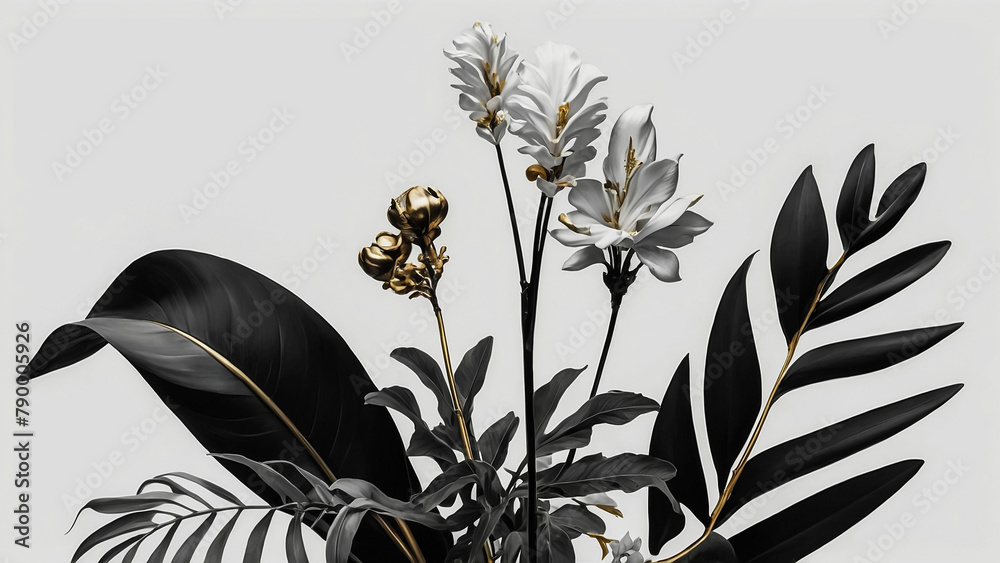 Golden palm leaves on white and black marble background, template, postcard - Vector illustration
Golden palm leaves on white and black marble background, template, postcard - Vector illustration