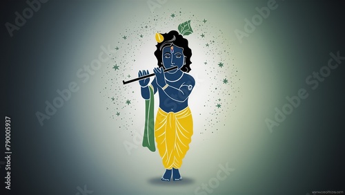 Janmashtami festival with Lord Krishna playing flute illustration background