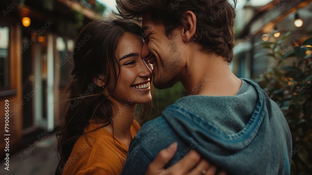 Shot from behind of Happy young couple standing in front of new home.