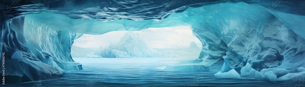 Glacier song heard through Sustainable Magic, contrast with the silence of an underwater aurora cavern, mystical ambience