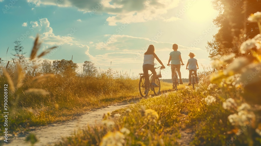 Pedaling Paradise: Family Explores Nature's Canvas on Bikes Through Fields of Bliss