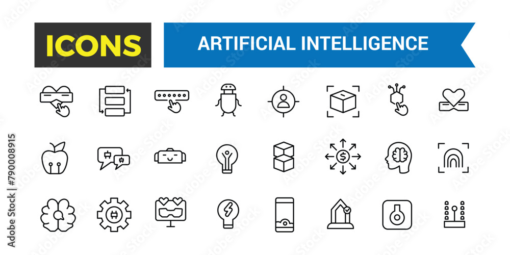 Artificial Intelligence Line Icons Collection, Big Ui Icon Set In A Flat Design, Thin Outline Icons Pack, Vector Illustration