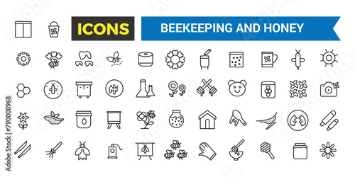 Beekeeping And Honey Products Icons Set, Set Of Bee Hive, Apiary, Apiculture, Beekeeper, Honey Jar, Pollen, Perga, Bee Bread, Bee Queen, Royal Jelly, Apiculture Vector Icon, Vector Illustration