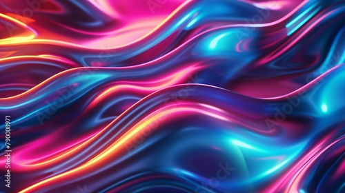 Background with 3D abstract glow liquid waves stripes in motion.