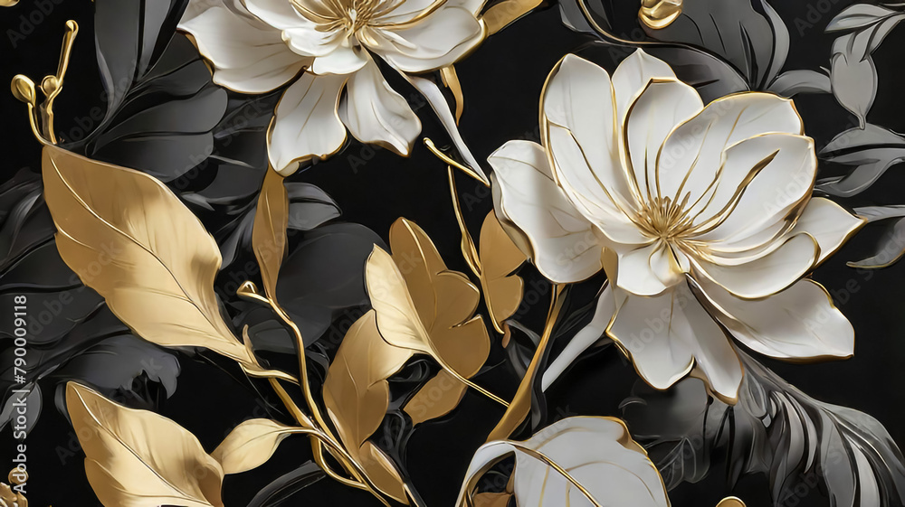 Golden palm leaves on white and black marble background, template, postcard - Vector illustration
Golden palm leaves on white and black marble background, template, postcard - Vector illustration