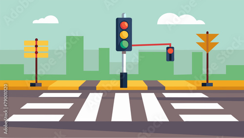 A crosswalk equipped with flashing lights and a flag system installed as part of the Safe Routes to School initiative to make it safer for