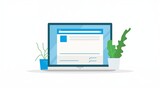 A simple and clean illustration of a laptop on a desk with a potted plant, suggesting a peaceful work environment