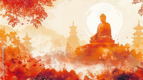 banner background Theravada New Year Day theme, and wide copy space, An illustration of the Eight Auspicious Symbols of Buddhism, each representing a different aspect of spiritual life, photo