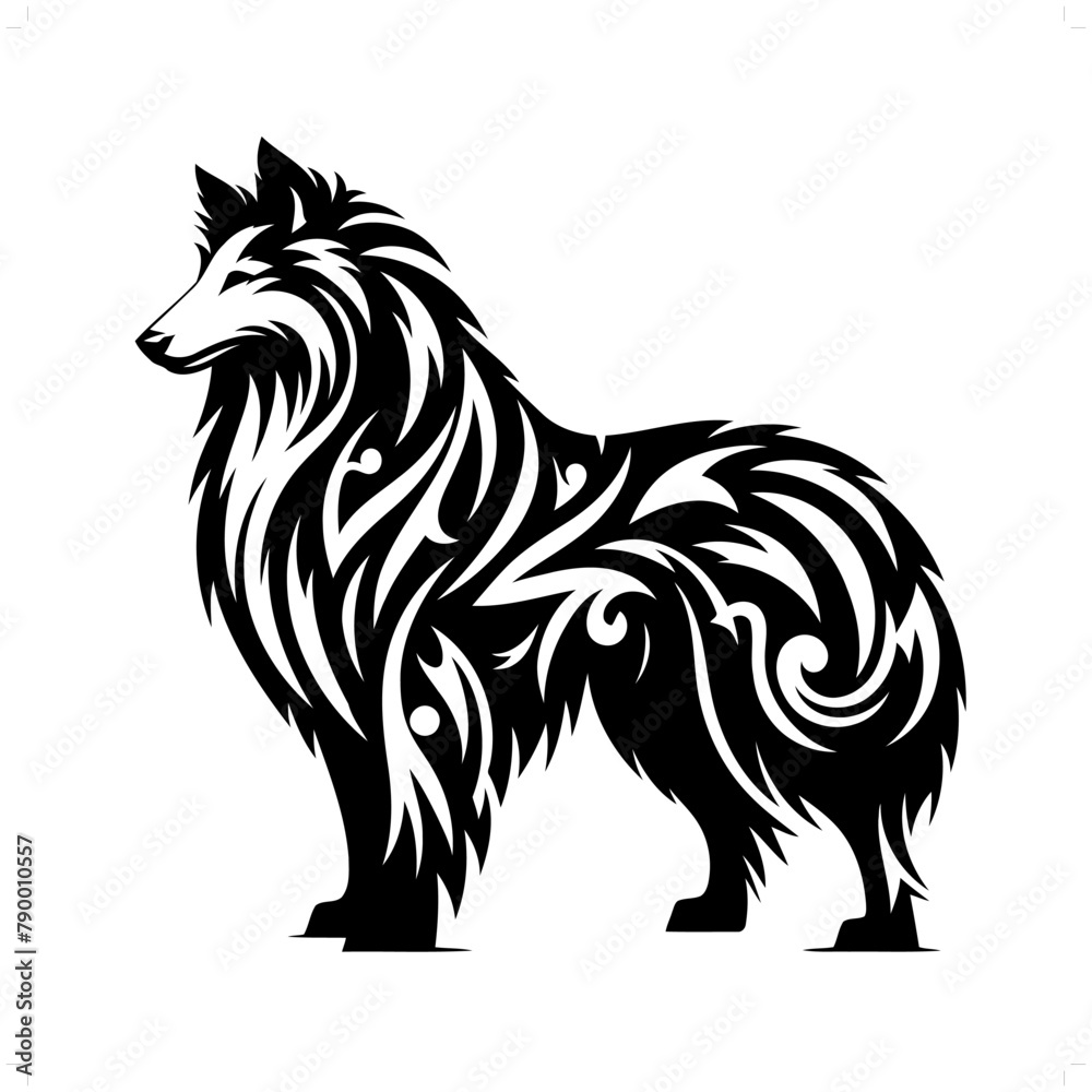 collie dog in modern tribal tattoo, abstract line art of animals, minimalist contour. Vector collie dog in modern tribal tattoo, abstract line art of animals, minimalist contour. Vector