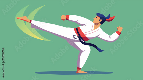 The fierce yet elegant motion of a back kick showcases the mastery of balance and timing that is essential for successful Taekwondo kicks.