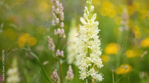 Close up view of a white flower in a meadow