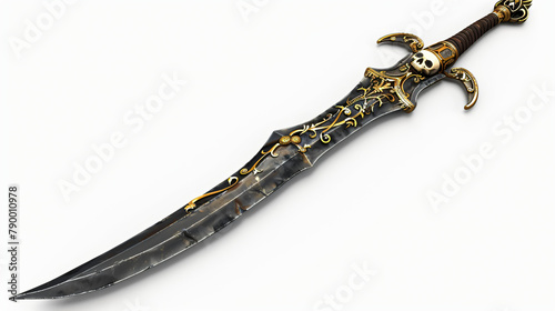 Fantasy long sword with a skull and gold 