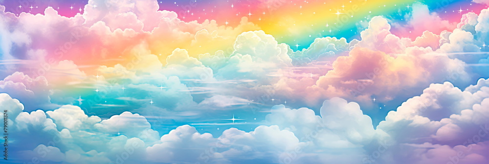 Obraz premium playful watercolor background featuring a vivid rainbow stretching across the sky, leading to a world of color and enchantment.