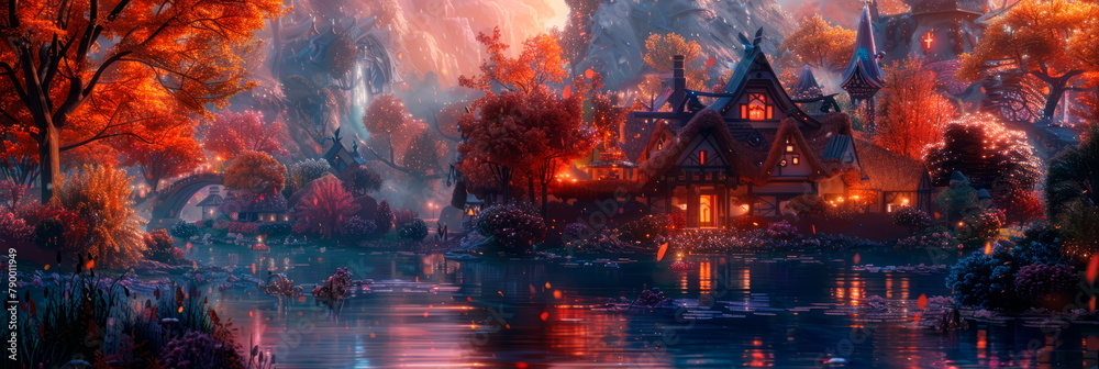 realm of fantasy conveying the otherworldly charm of mystical villages. realm of fantasy conveying the otherworldly charm of mystical villages.