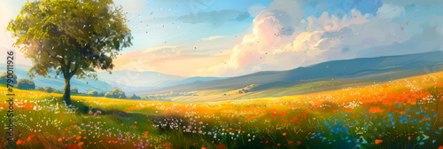 Easter Monday backgrounds featuring rolling hills and colorful meadows.