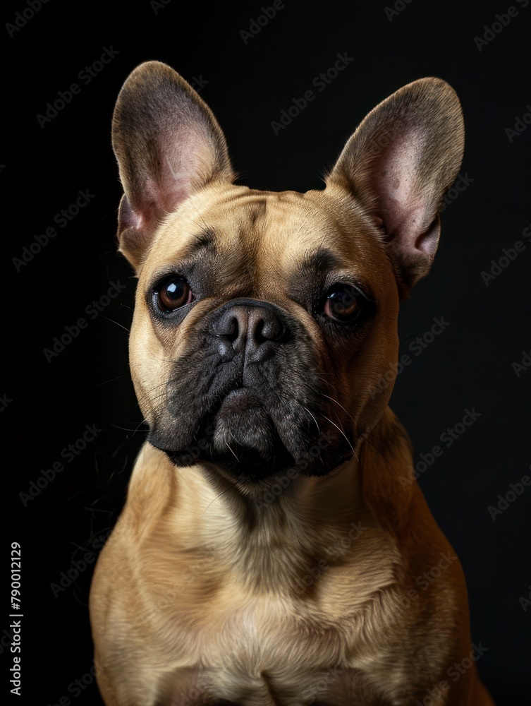 Studio portrait of a dog over a black background french bulldog