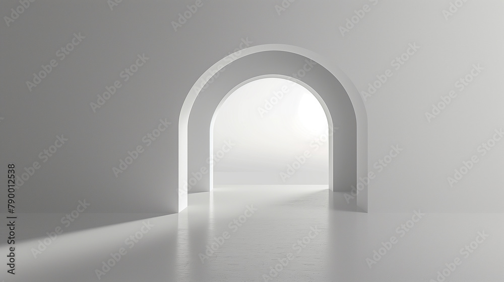 Fototapeta premium Archway formed by two smooth walls meeting at a corner, with a gradient visible through the opening
