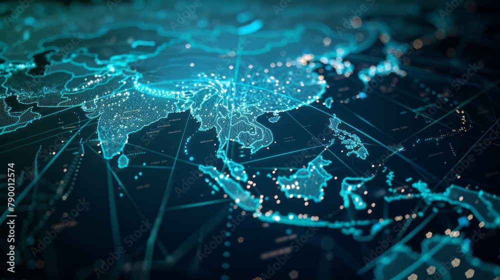 Digital map of Asia, concept of global network and connectivity, data ...