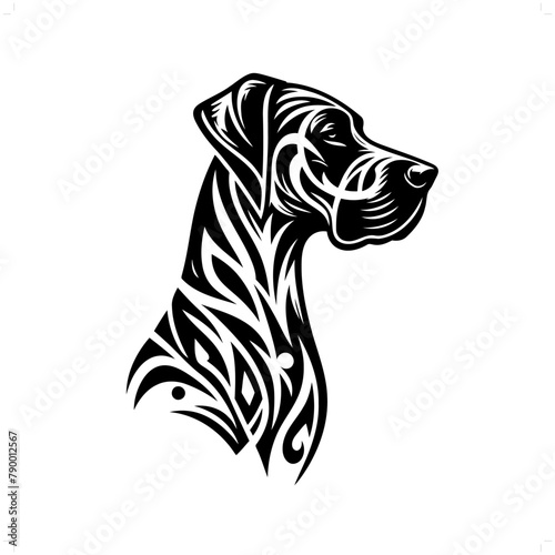 great dane dog in modern tribal tattoo, abstract line art of animals, minimalist contour. Vector