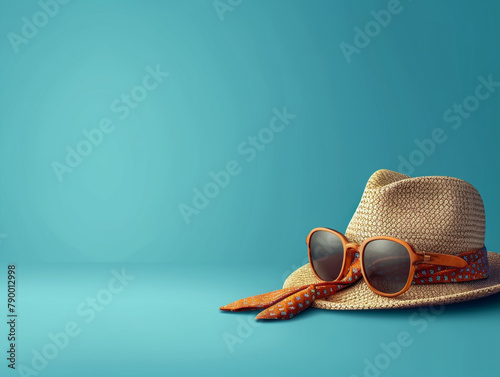 summer hat with sunglasses photo
