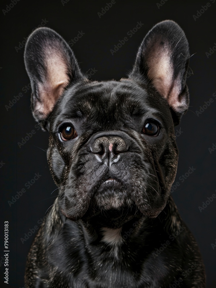 Studio portrait of a dog over a black background french bulldog