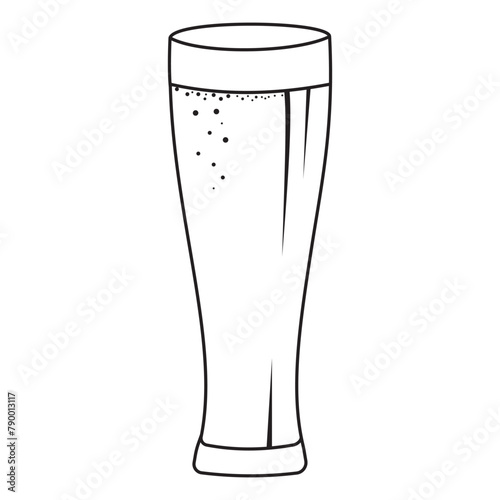 Insulated glass with beer drink, vector illustration black outline doodle style